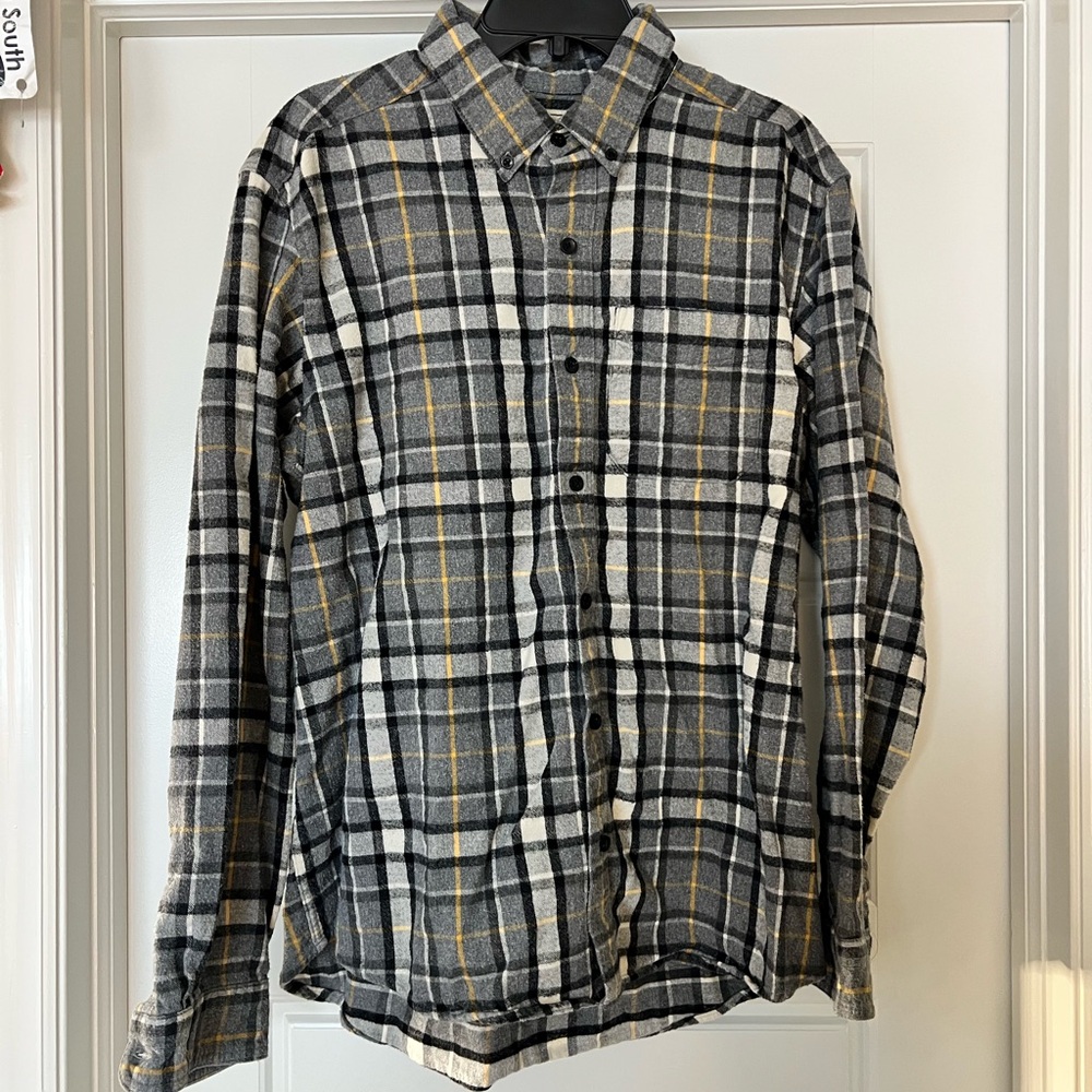 L.L. Bean Gray and Yellow Plaid Shirt